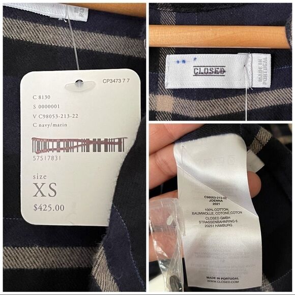 Free People X Closed Blue Flannel Johenna Midi Dress NWT 100% Cotton - Picture 10 of 10